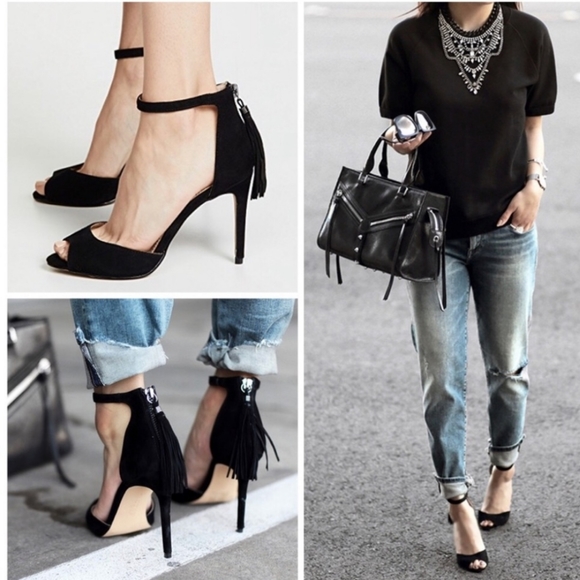 NWT BOTKIER | Anna Suede Tasseled Stiletto Heels - Olive Snake - Picture 7 of 7